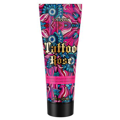 Onyx Tattoo Rose dark tanning bronzer lotion with tattoo care, 8.5 fl. oz. tanning lotion for sunbed and outdoor use