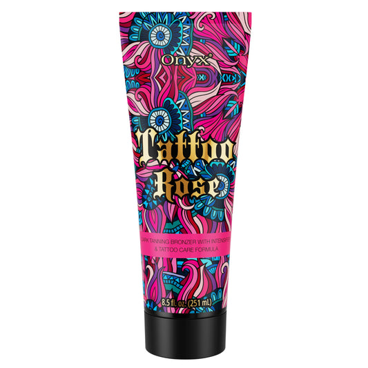 Onyx Tattoo Rose dark tanning bronzer lotion with tattoo care, 8.5 fl. oz. tanning lotion for sunbed and outdoor use